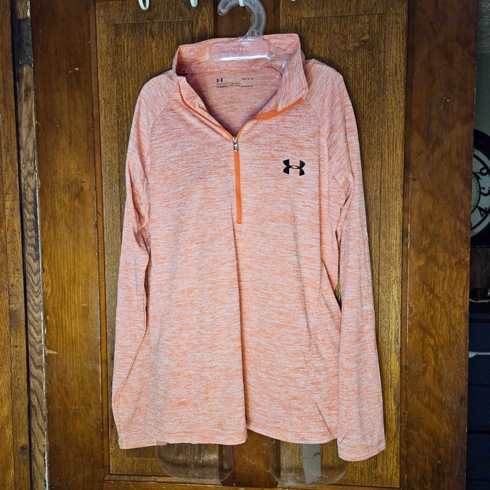 Under Armour Pullover Womens Large HeatGear Orange Space Dye 1/4 Zip Excellent